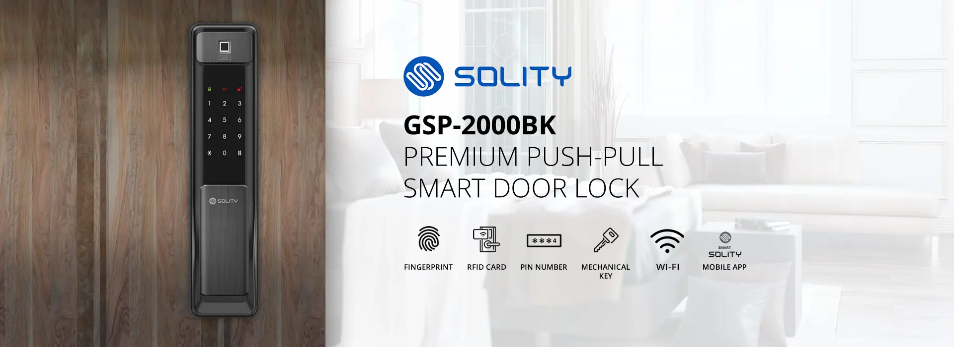Solity GSP-200BK Premium push pull smart door lock